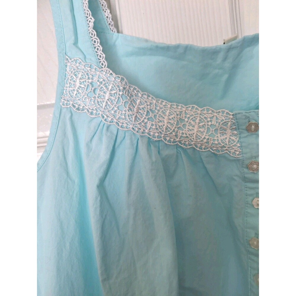 Victorian 100% Cotton Nightgown Large Seafoam Blue Cottagecore Modest Ruffled - Picture 6 of 8